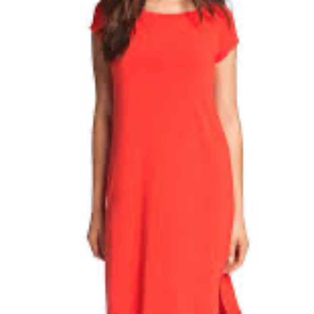 Eileen FisherC Coral Knee Length Viscose Jersey Dress Organic‎ Cotton Size Large
